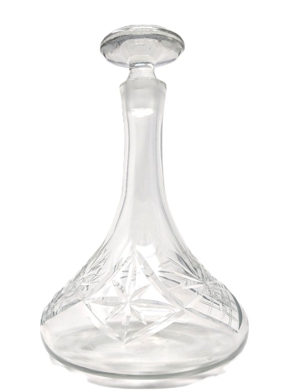 Vintage Ships Decanter Diamond Cut Blown Glass Thick heavy 11"x7"